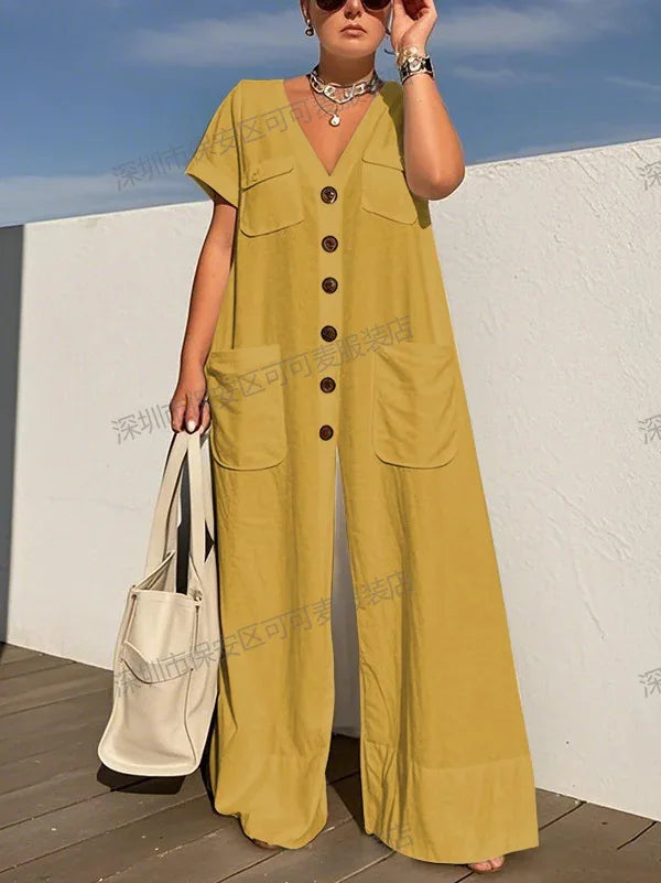 New Summer V-Neck Single-Breasted Women’s Jumpsuit