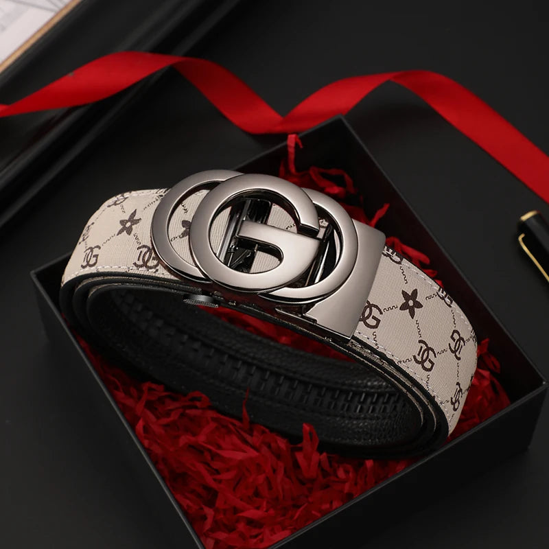 Men’s Genuine Leather Belt with Automatic Alloy Buckle – Luxury Design Waist Belt for Men