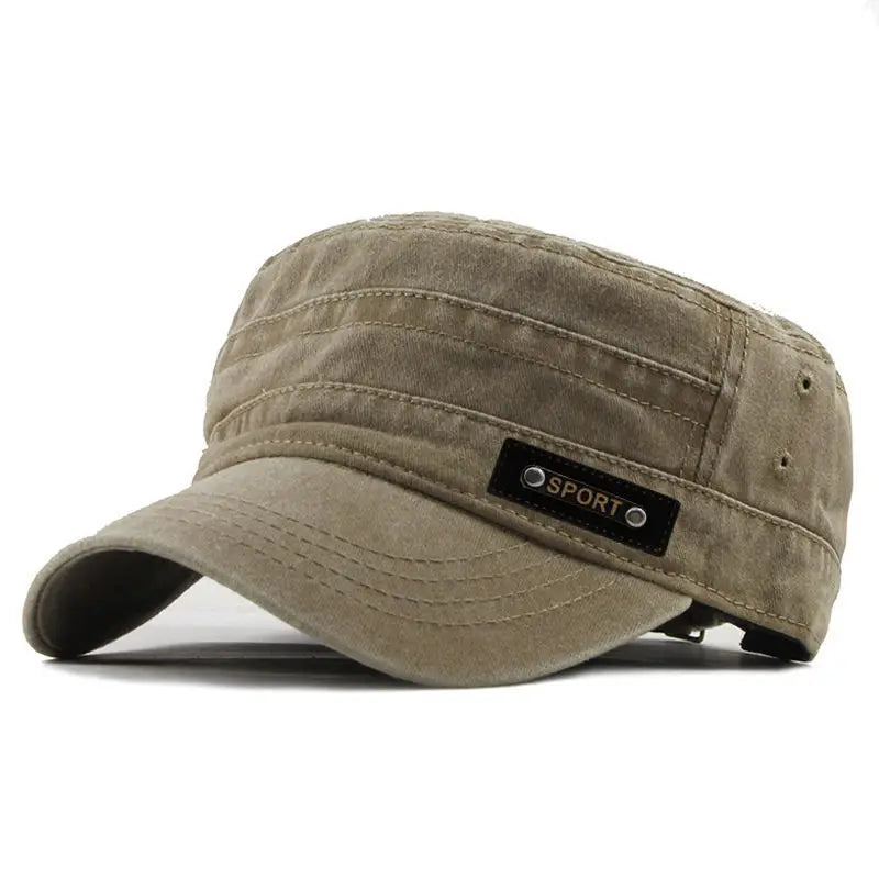 Spring, Summer & Autumn Men’s Washable Cotton Flat Top Military Sun Cap