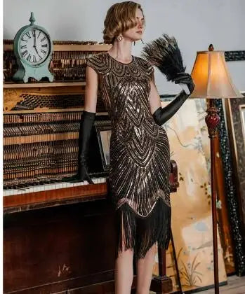 Women's 1920s Vintage Gatsby Long Skirt Flapper Dress