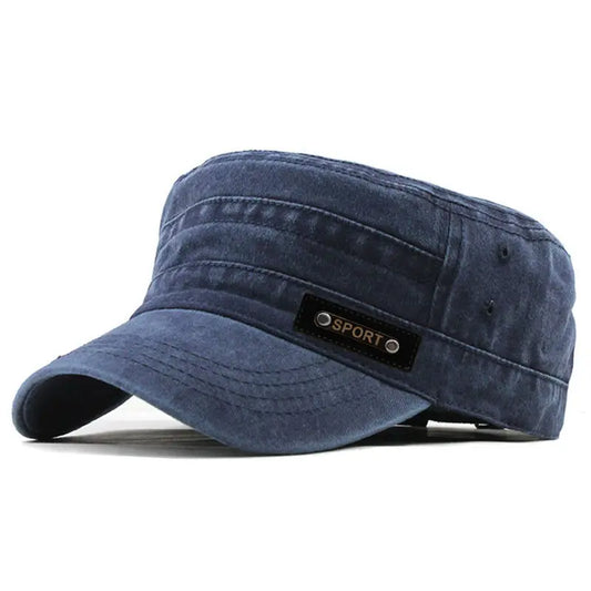 Spring, Summer & Autumn Men’s Washable Cotton Flat Top Military Sun Cap