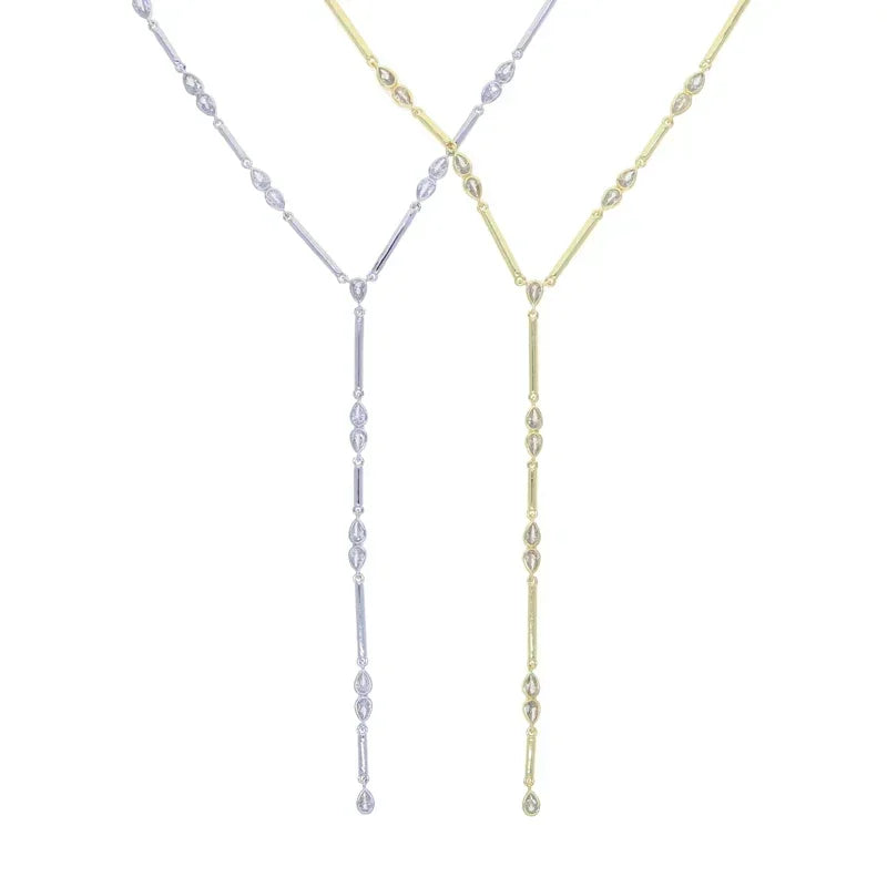 Fashion Special Water Drop Bling Oval CZ Choker Necklace Gold Color Lariat Long Bar Tear Drop Y Shape Long Tassel Women Jewelry