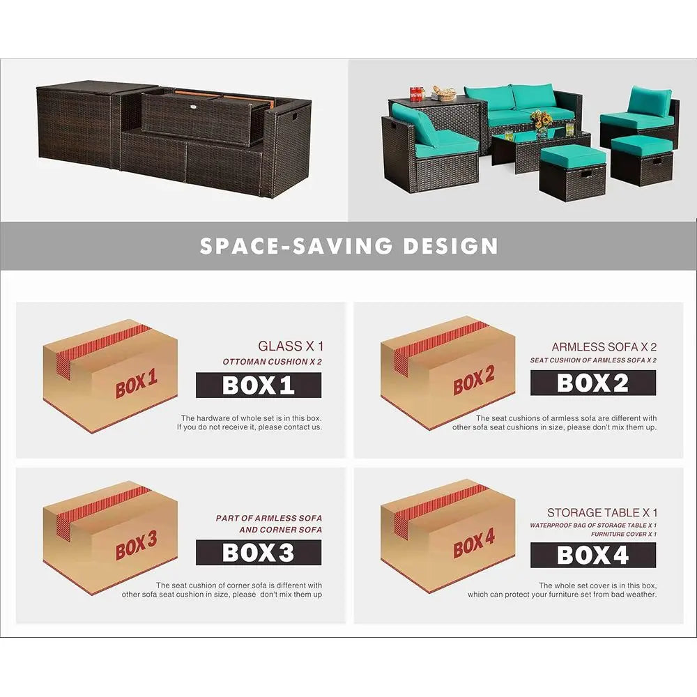 8-Piece Outdoor PE Rattan Patio Furniture Set with Waterproof Cover