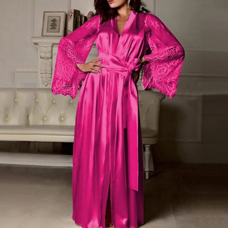 Women's Long Lace Lingerie Nightdress & Bath Robe Set