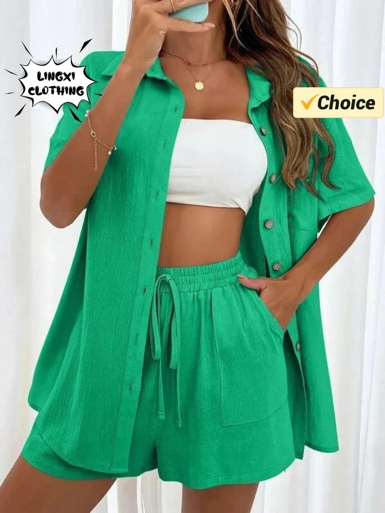 Stay Cool & Stylish This Summer – Women's Cotton Linen Two-Piece Set