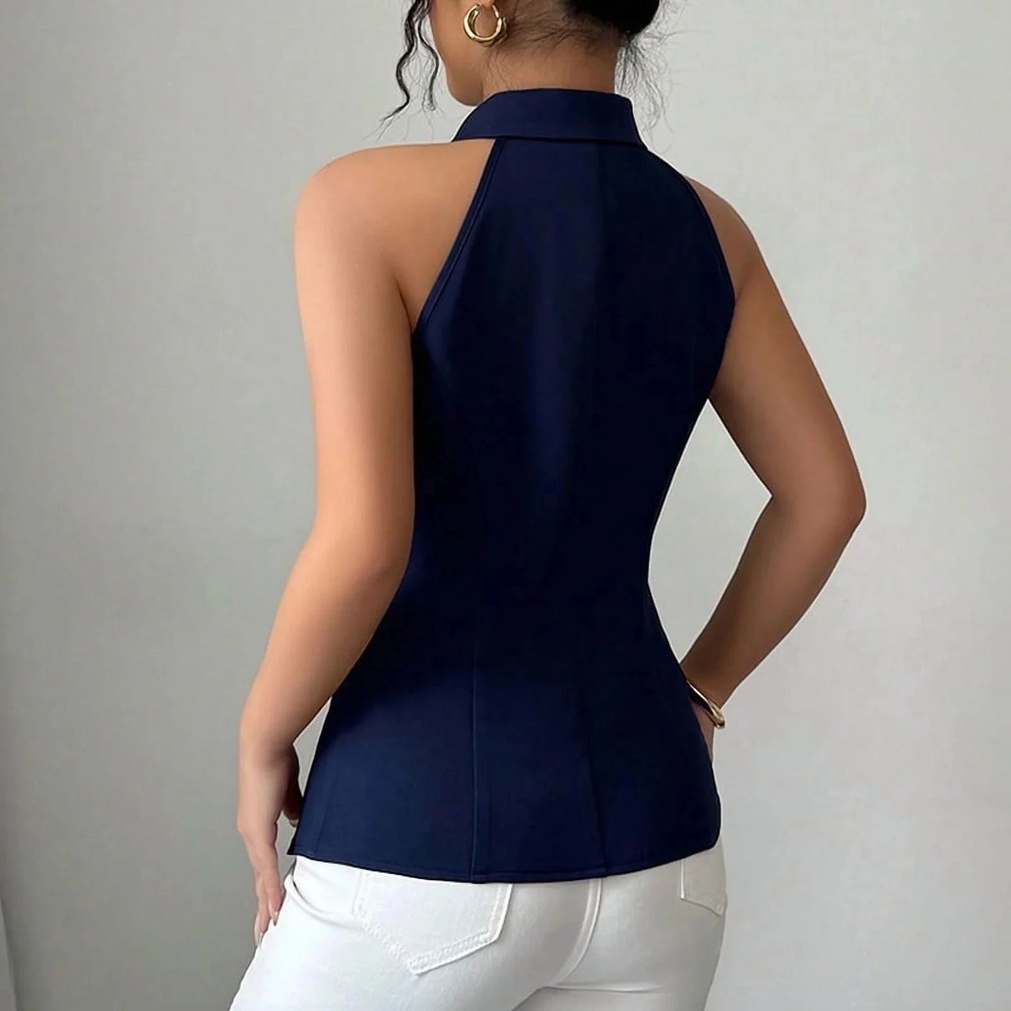 Women's Sleeveless Collared Button-Down Suit Vest – Slim Fit Business Casual Top