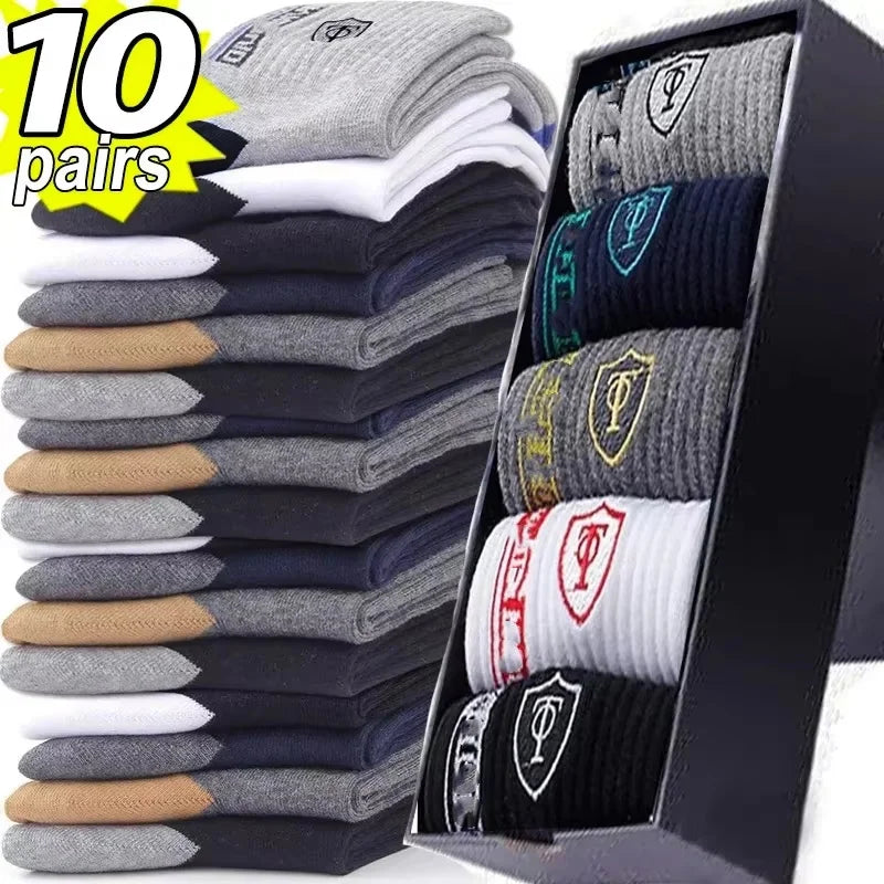 10 Pairs Breathable Cotton Sports Socks for Men – Bamboo Fiber Autumn & Winter Business Socks