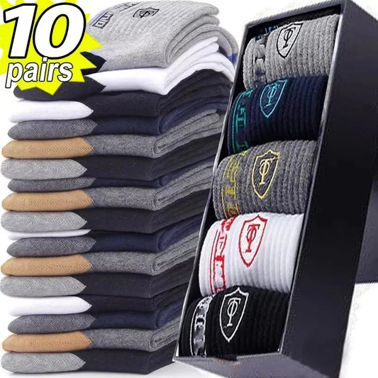 10 Pairs Breathable Cotton Sports Socks for Men – Bamboo Fiber Autumn & Winter Business Socks