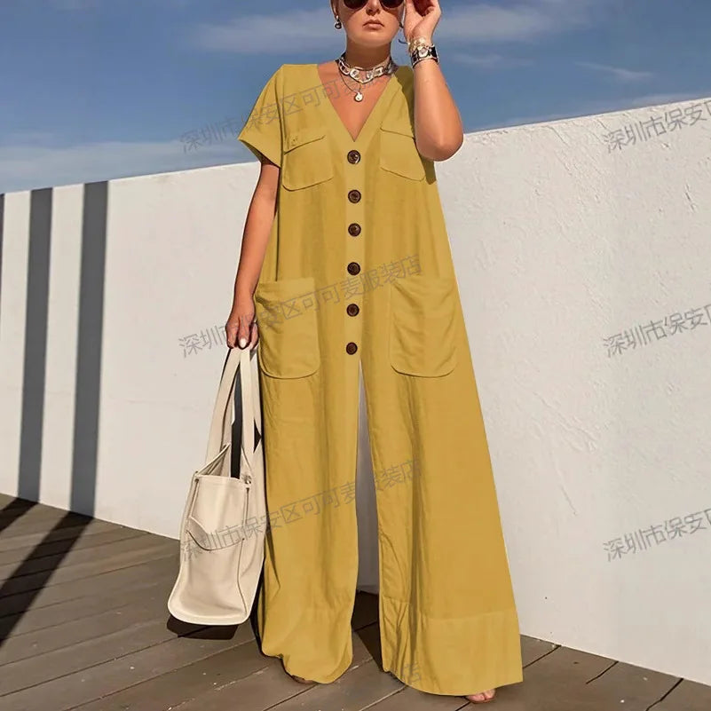 New Summer V-Neck Single-Breasted Women’s Jumpsuit