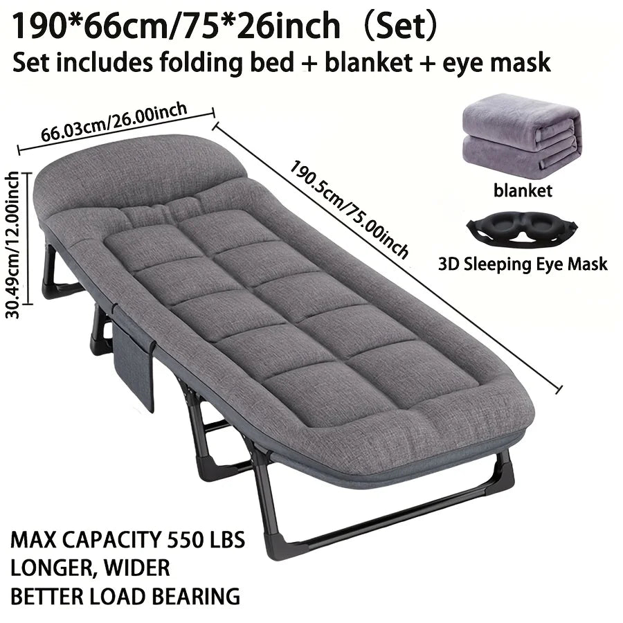 Heavy-Duty Adjustable Portable Folding Bed with Pillow & Blanket – 550 lb Weight Capacity