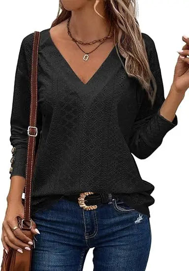 Women’s Spring 2024 Long Sleeve V-Neck Blouse