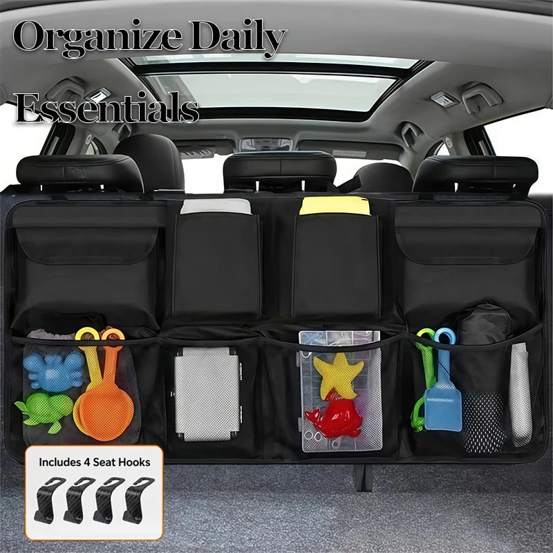 Car Trunk Organizer, Backseat Hanging Organizer with Large Storage Bag, Extra-Large Capacity Cargo Storage Organizer for SUVs, Trucks & Vans