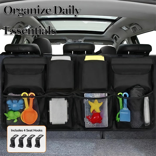Car Trunk Organizer, Backseat Hanging Organizer with Large Storage Bag, Extra-Large Capacity Cargo Storage Organizer for SUVs, Trucks & Vans
