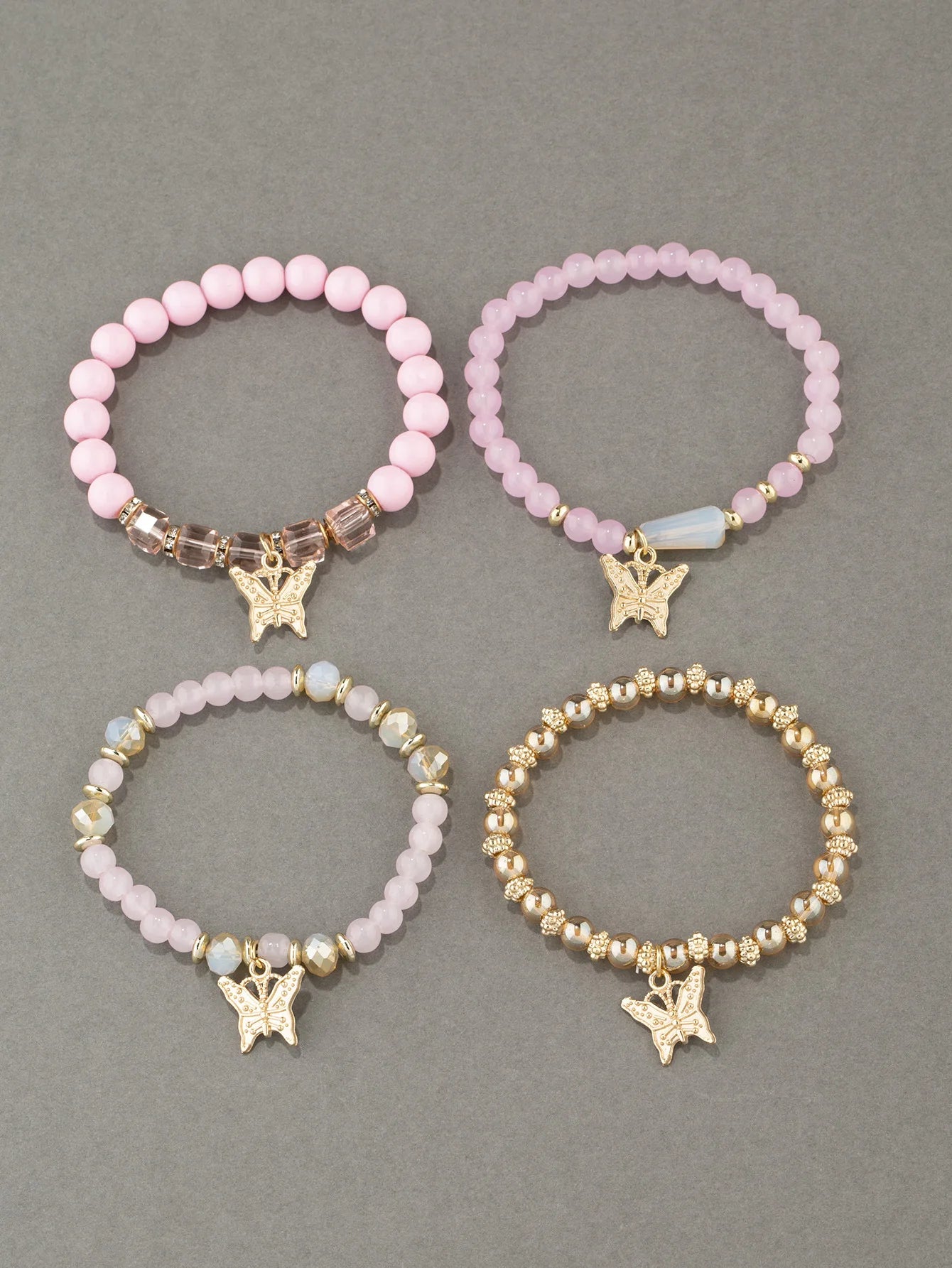 4-Piece Trendy Butterfly Beaded Bracelet Set for Women