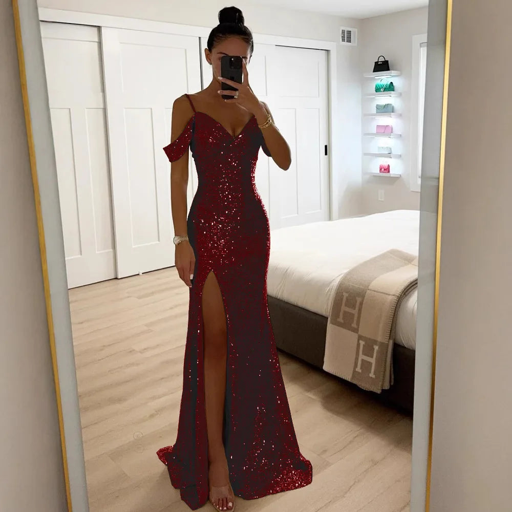 Elegant Floor-Length Spaghetti Strap Dress – Sexy & Club Style