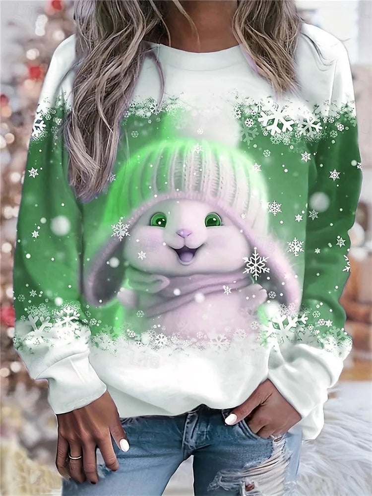 Women’s Christmas Sweatshirt – Snowman & Snowflake Print | Cozy Y2K Streetwear Hoodie