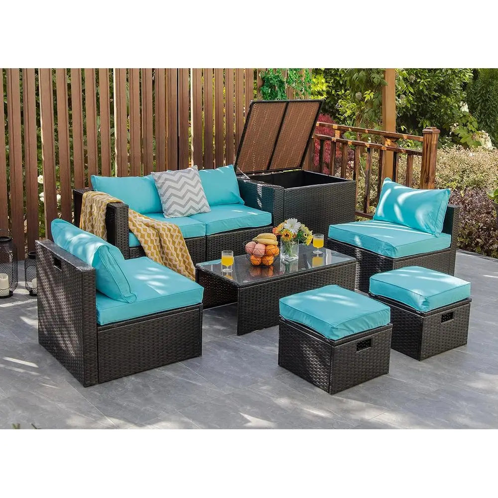 8-Piece Outdoor PE Rattan Patio Furniture Set with Waterproof Cover
