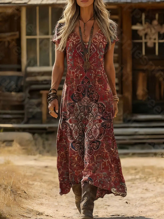 New Style Vintage V-Neck Floral Dress for Women