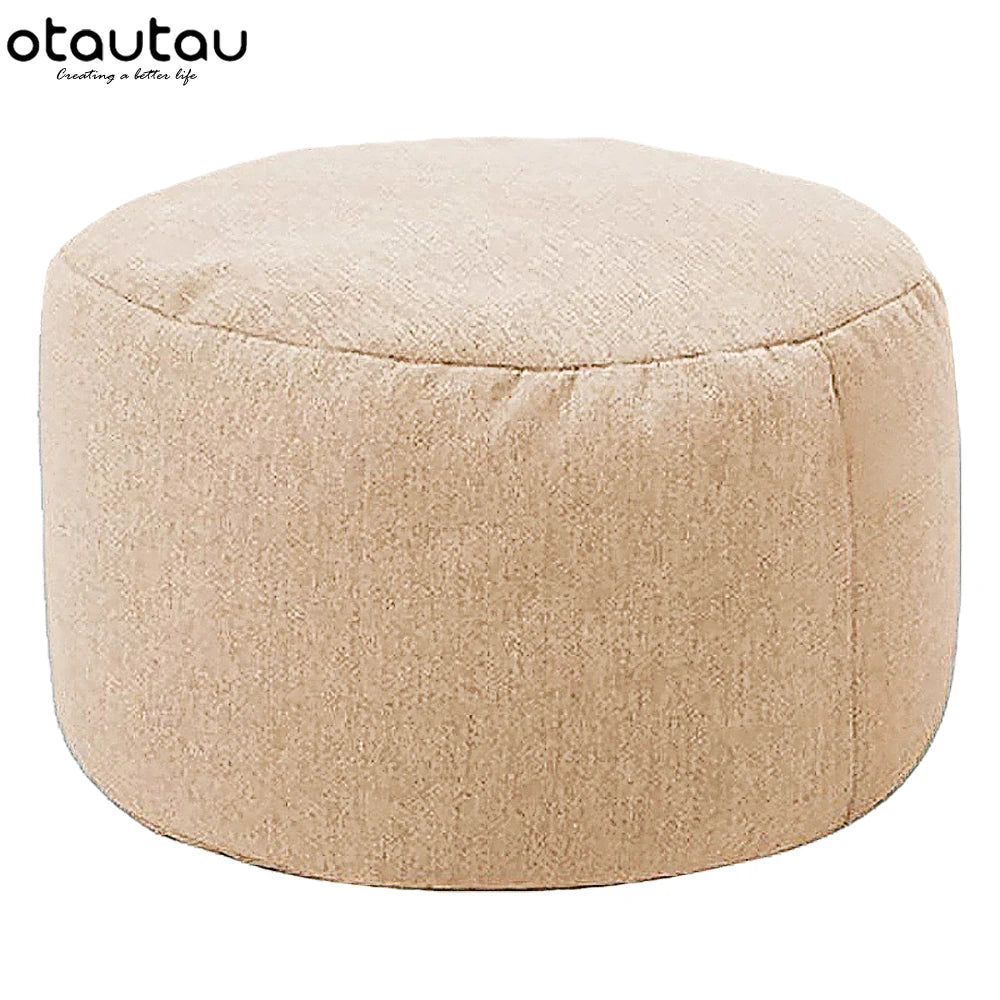 OTAUTAU Round Linen Bean Bag Ottoman