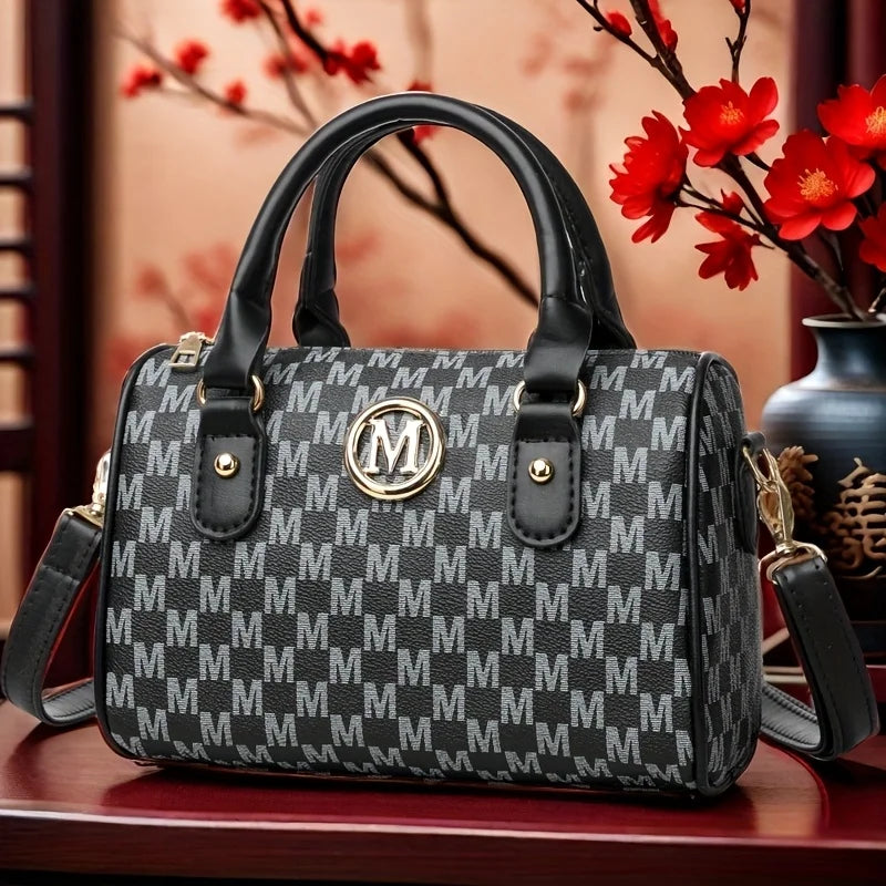 Stylish Women’s Alphabet Shoulder Bag with Golden “M”