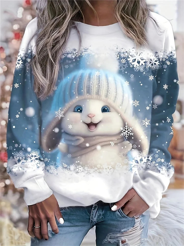 Women’s Christmas Sweatshirt – Snowman & Snowflake Print | Cozy Y2K Streetwear Hoodie