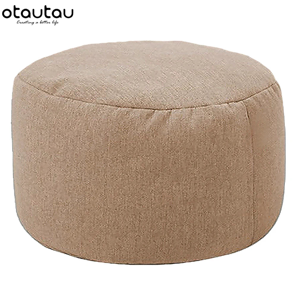 OTAUTAU Round Linen Bean Bag Ottoman