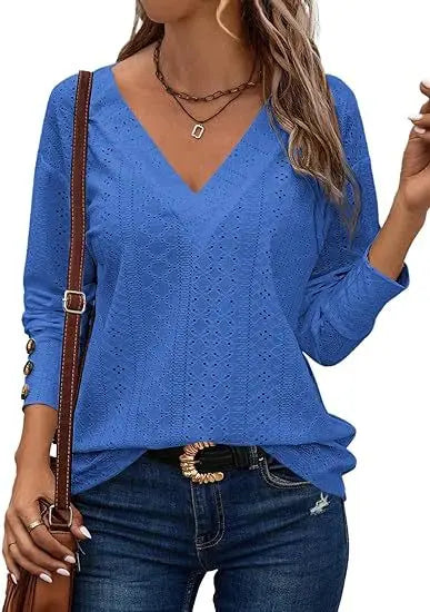 Women’s Spring 2024 Long Sleeve V-Neck Blouse