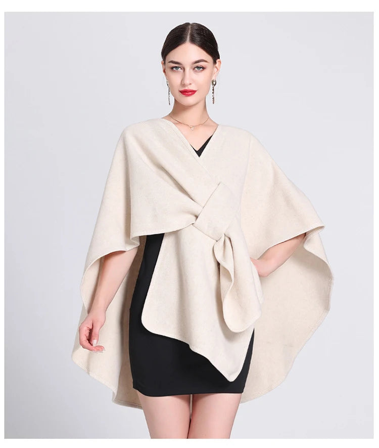 Fashion Side Strap Wool-Blend Poncho Cape – Autumn/Winter Women’s Cardigan Shawl Cloak
