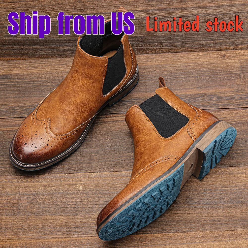 Brogue Chelsea Men Leather Boots