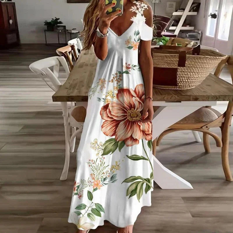 Women's White Lace Suspender Maxi Dress