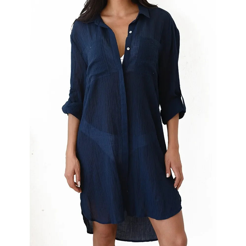 Women’s Cotton Beach Tunic Cover-Up – Lightweight Maxi Beach Dress