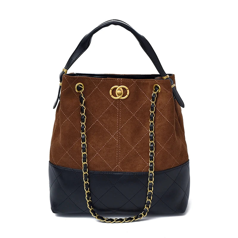 High-End Textured Quilted Chain Satchel Bucket Bag