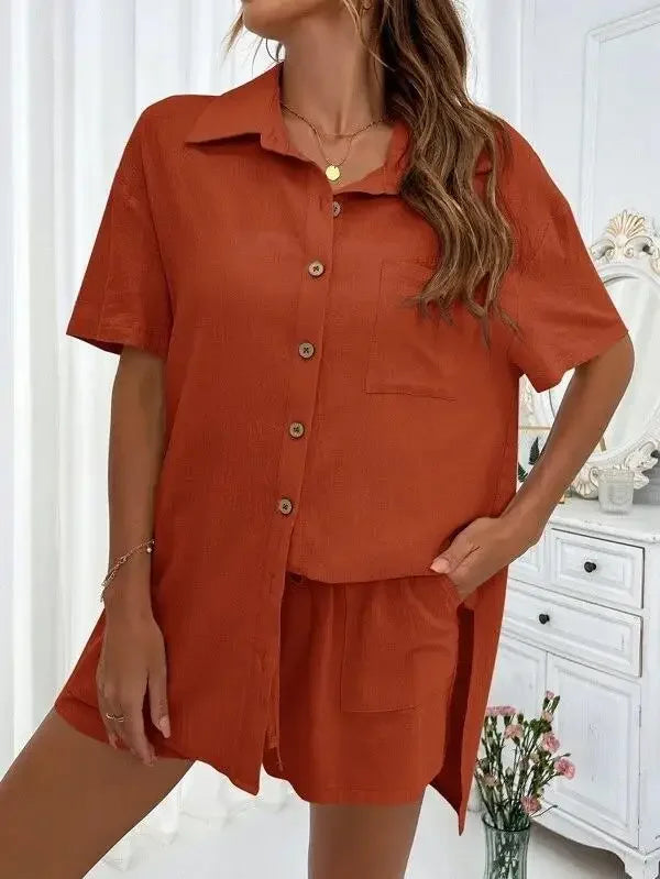 Stay Cool & Stylish This Summer – Women's Cotton Linen Two-Piece Set