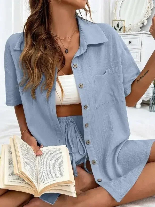 Stay Cool & Stylish This Summer – Women's Cotton Linen Two-Piece Set