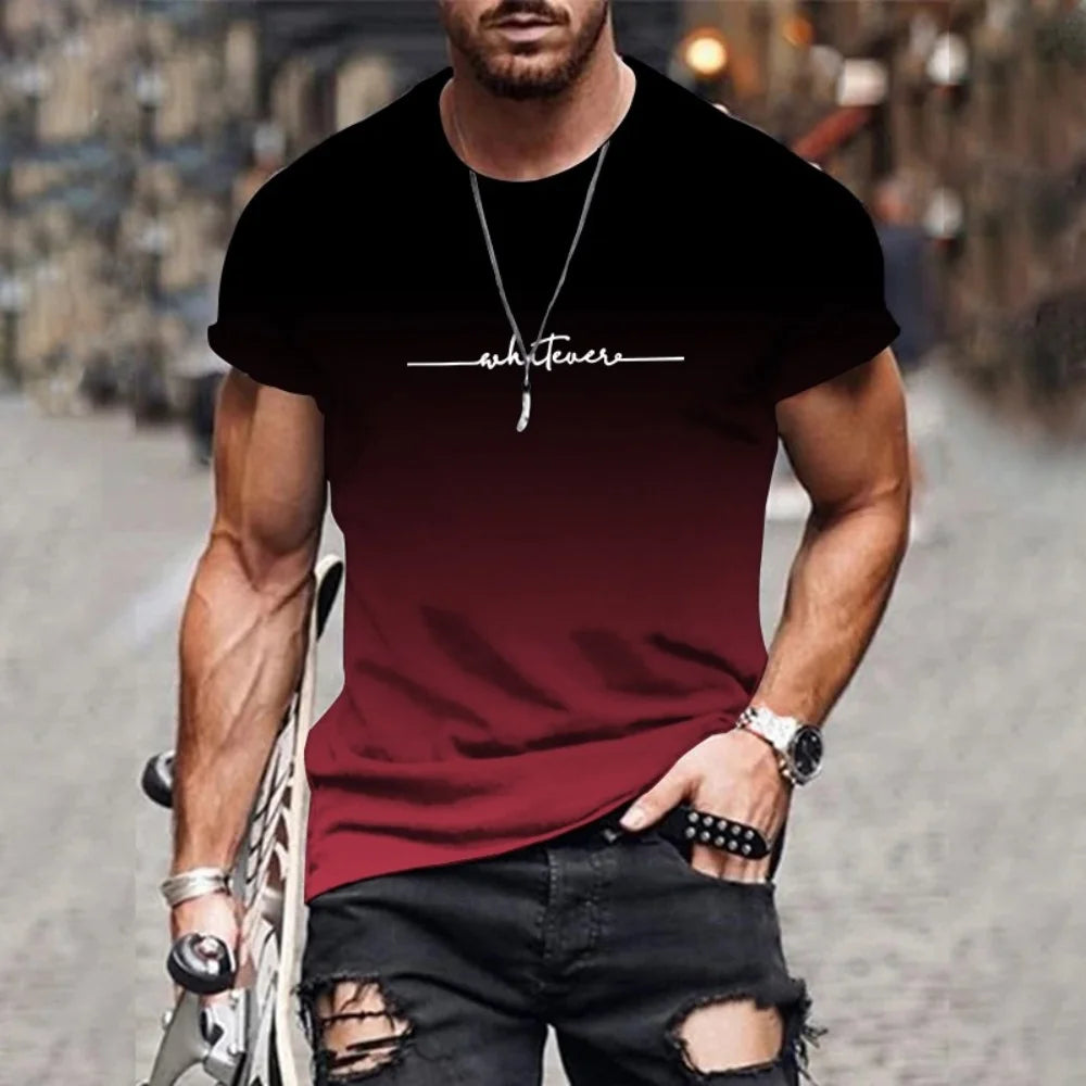 New Men’s Gradient Letter Print T-Shirt