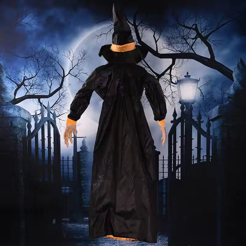 Halloween Talking Witch Animatronic Decoration – Outdoor Spooky Witch Prop with Glowing Red Eyes