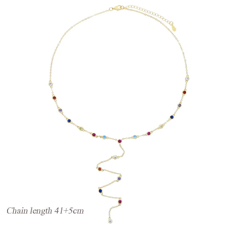 Fashion Special Water Drop Bling Oval CZ Choker Necklace Gold Color Lariat Long Bar Tear Drop Y Shape Long Tassel Women Jewelry