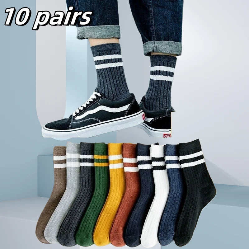 10 Pairs Breathable Cotton Sports Socks for Men – Bamboo Fiber Autumn & Winter Business Socks