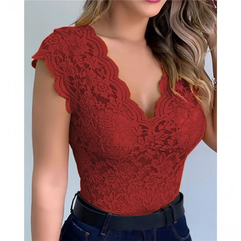 Women’s Lace V-Neck Camisole Tank Top – Sexy Summer Bralette Vest