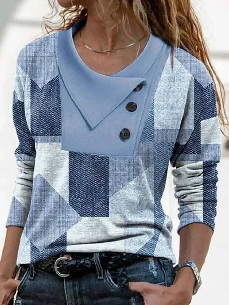 Fashion Geometry Print Long Sleeve T-Shirt for Women