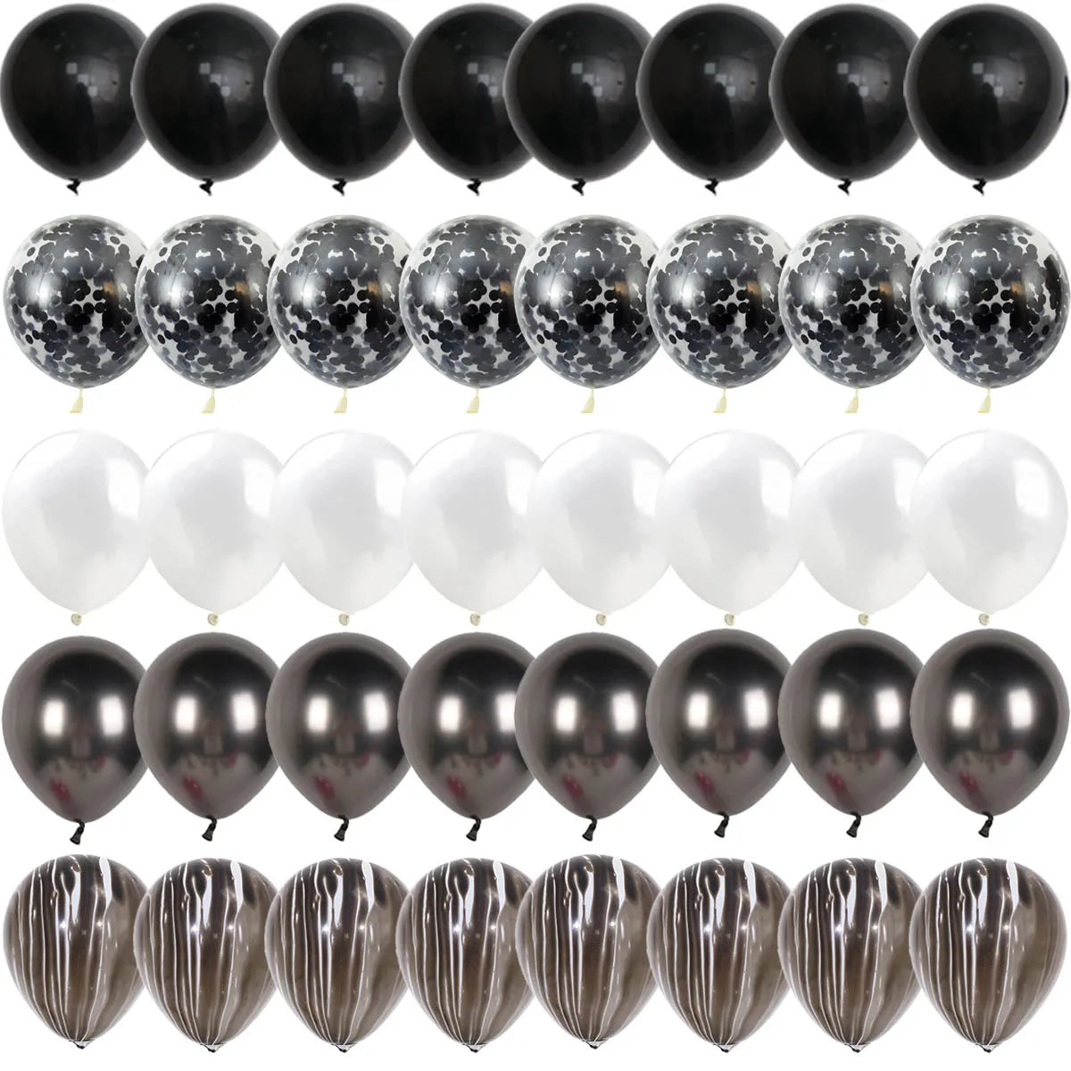 Black Metal Latex Confetti Balloons for 30th, 40th & 50th Birthday Celebrations