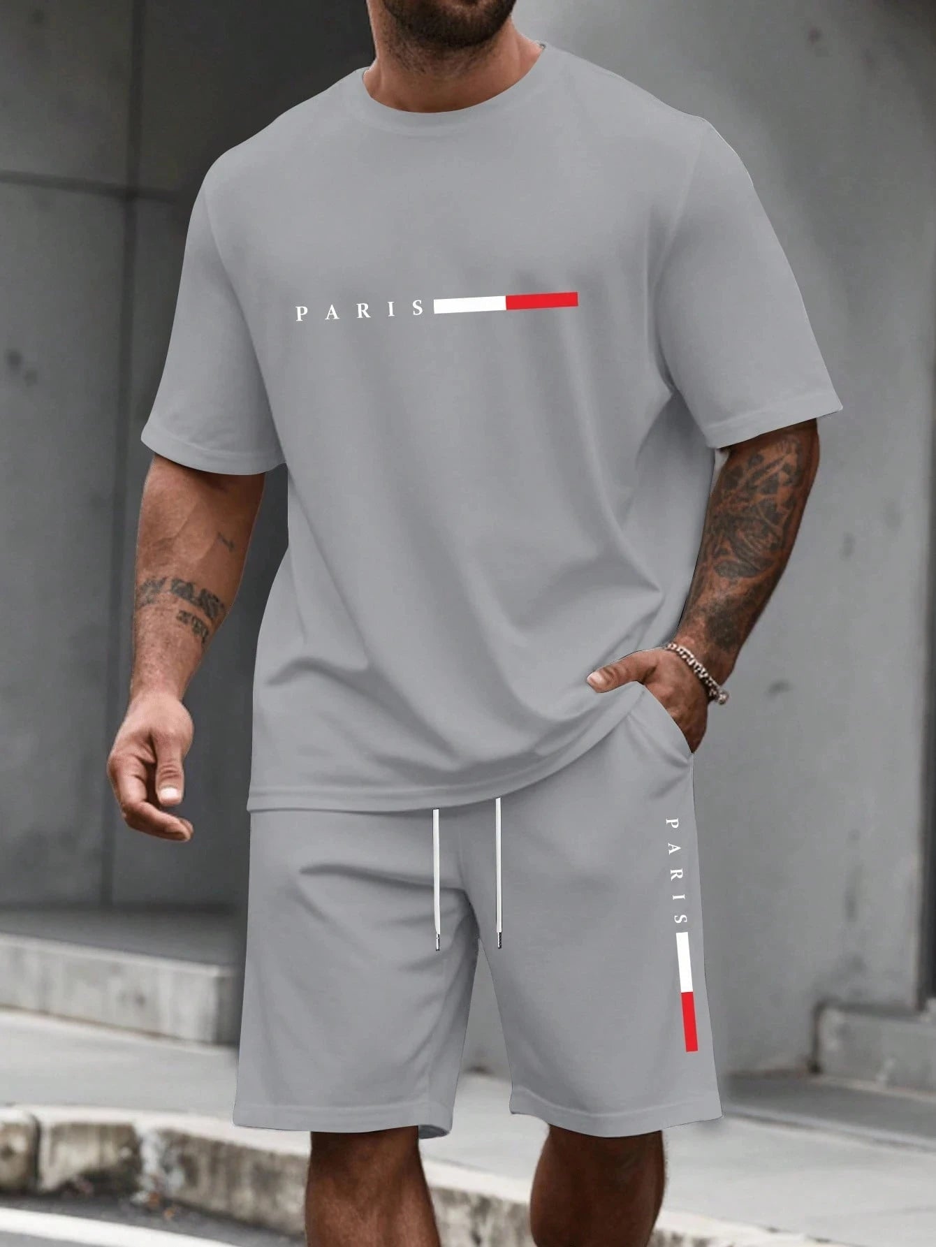 Men’s 2-Piece Tracksuit Set – O-Neck Short Sleeve Shirt & Matching Shorts Running Suit