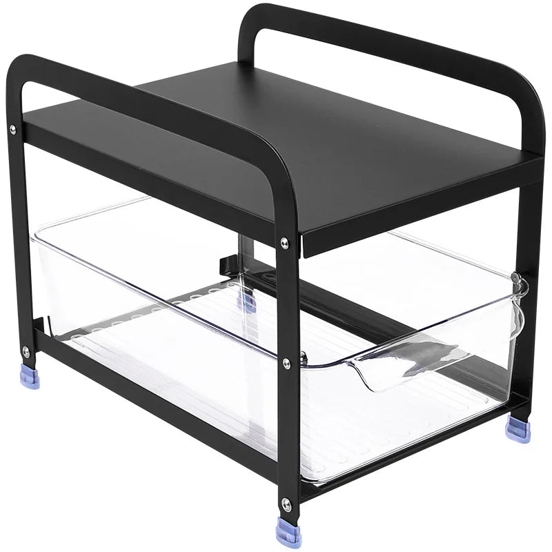 Kitchen Sink Storage Rack, Metal Storage Cabinet Storage Rack, Double-layer Pull-out Storage Rack Under Counter