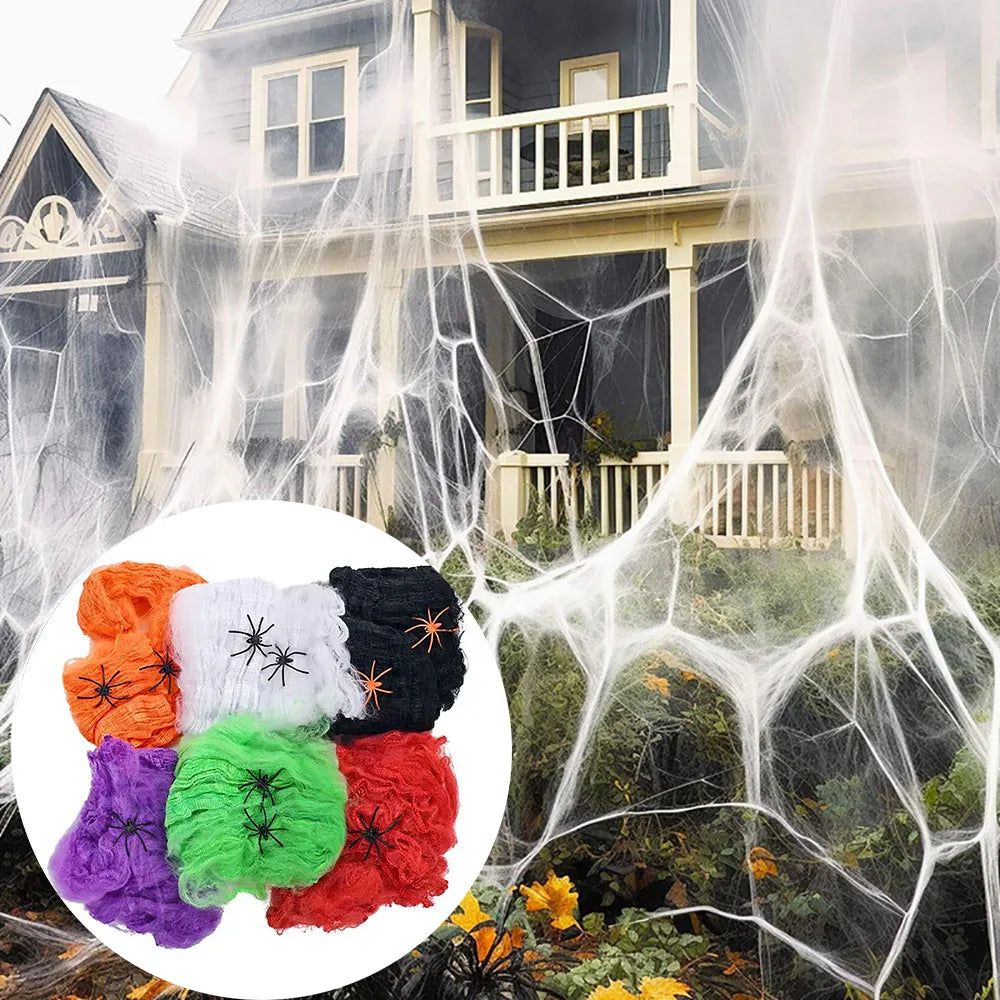 Halloween Spider Web Decoration with Artificial Spider – Stretchy Cobweb for Haunted House, Gothic Home Decor & Spooky Halloween Party
