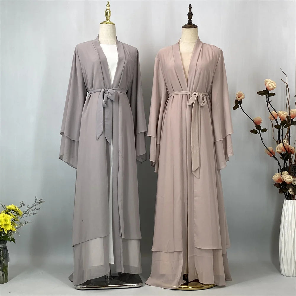 Latest Muslim Abaya – Two-Layer Chiffon Elegant Cardigan Robe for Women