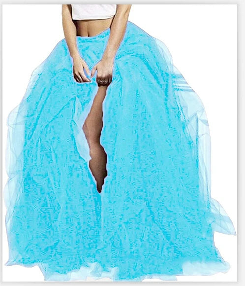 Women’s Tutu Long Skirt – Front Split Layered Tulle Puffy Skirts