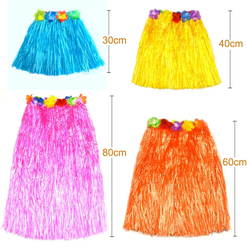 Hawaiian Grass Skirt for Kids – Hula Dance Party Costume, Flamingo Aloha Luau Theme Party Supplies, Hawaiian Party Favors