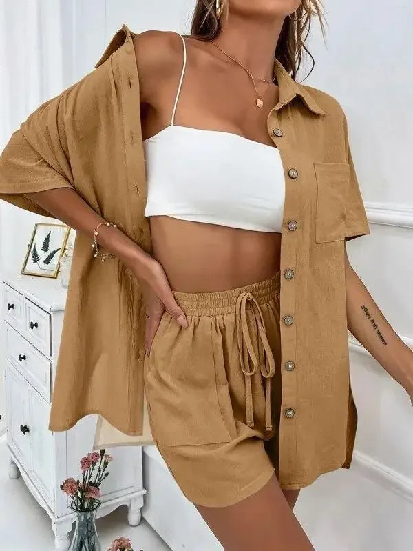 Stay Cool & Stylish This Summer – Women's Cotton Linen Two-Piece Set