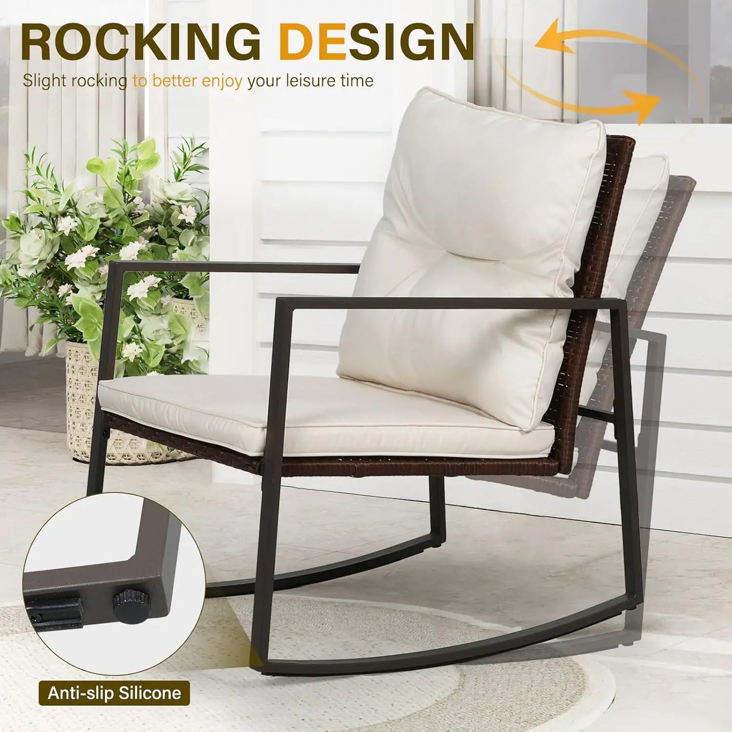 SUNCROWN 3-Piece Outdoor Patio Bistro Set with Rocking Chair
