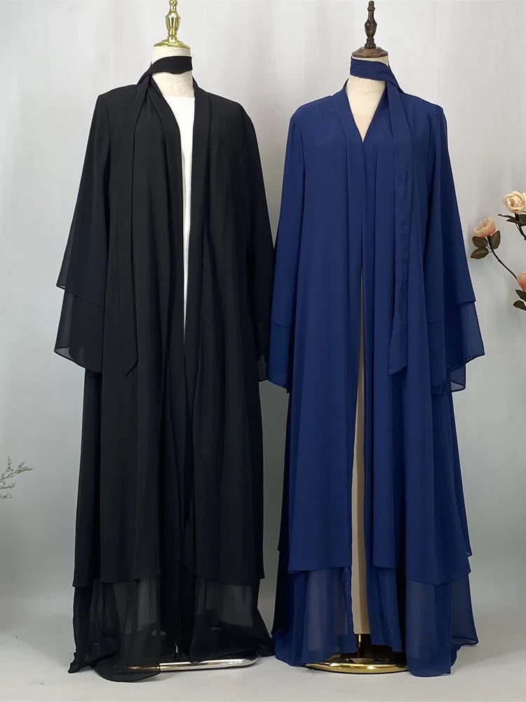 Latest Muslim Abaya – Two-Layer Chiffon Elegant Cardigan Robe for Women
